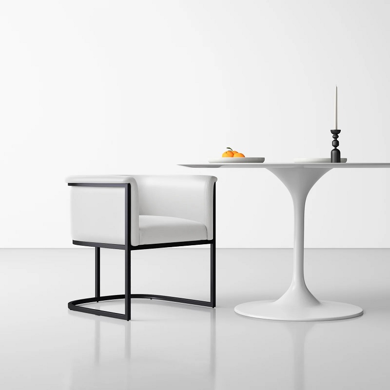 white faux leather dining chairs with black metal framing unique bold minimalist modern furniture ideas for contemporary dining room furniture set for sale online right now