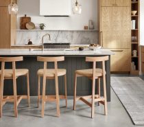 beautiful modern wooden bar stools with open backrest and genuine leather upholstered seat durable rosa morada wooden counter height stools for kitchens