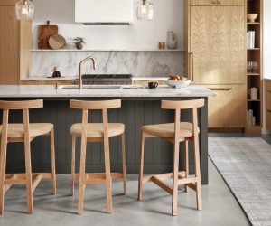 beautiful modern wooden bar stools with open backrest and genuine leather upholstered seat durable rosa morada wooden counter height stools for kitchens