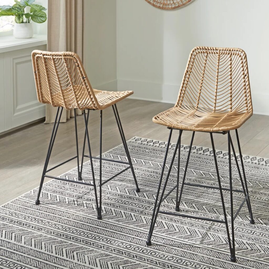 bohemian chic modern rattan bar stools for boho kitchen decor theme