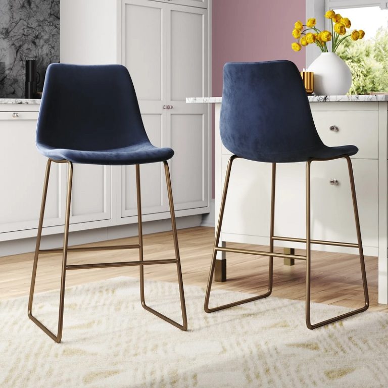 deep navy blue modern counter bar stools with antique brass base and ...