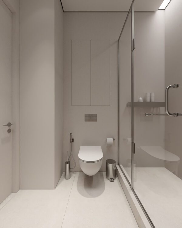 Cozy White and Wood Interior Divided by Glass Blocks
