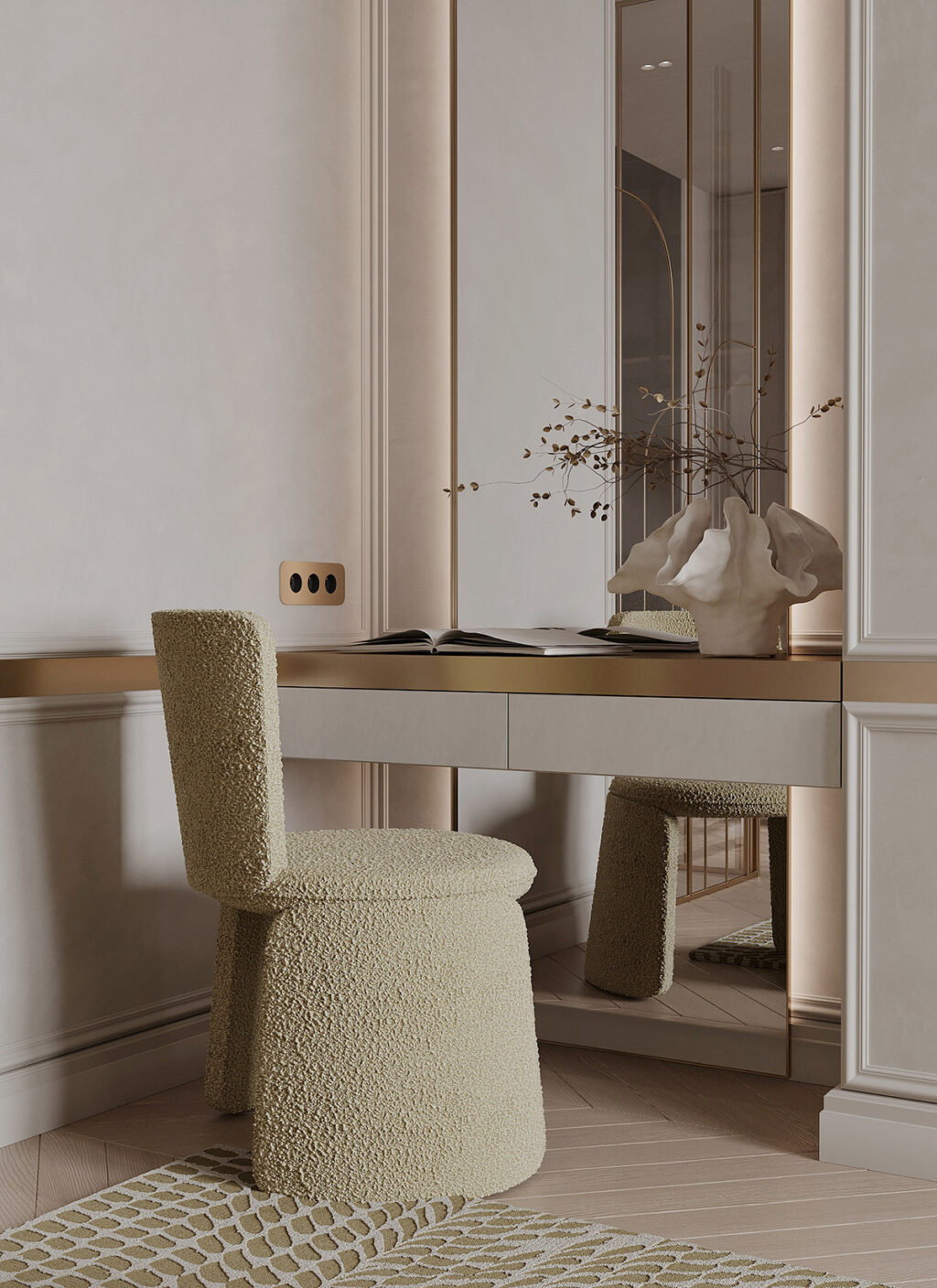 boucle vanity chair Interior Design Ideas