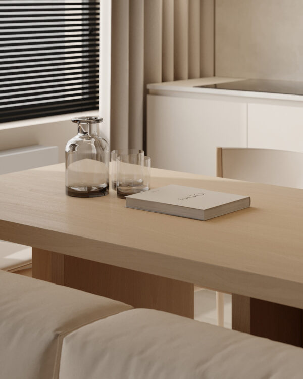Cozy White and Wood Interior Divided by Glass Blocks