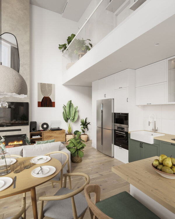 Natural Accents, Double Height Living, and Cozy Ambiance