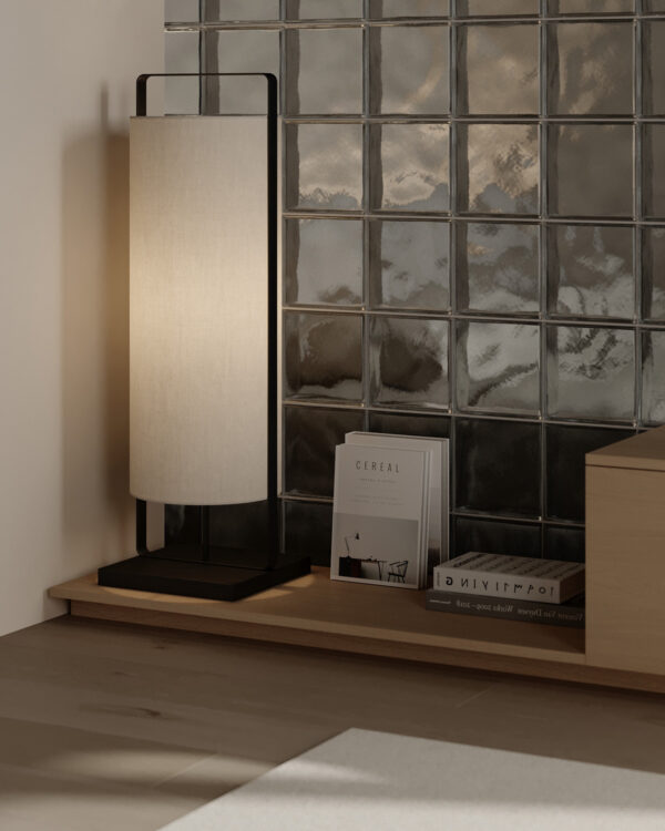 Cozy White and Wood Interior Divided by Glass Blocks
