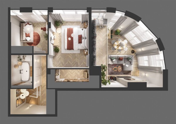 Natural Accents, Double Height Living, and Cozy Ambiance