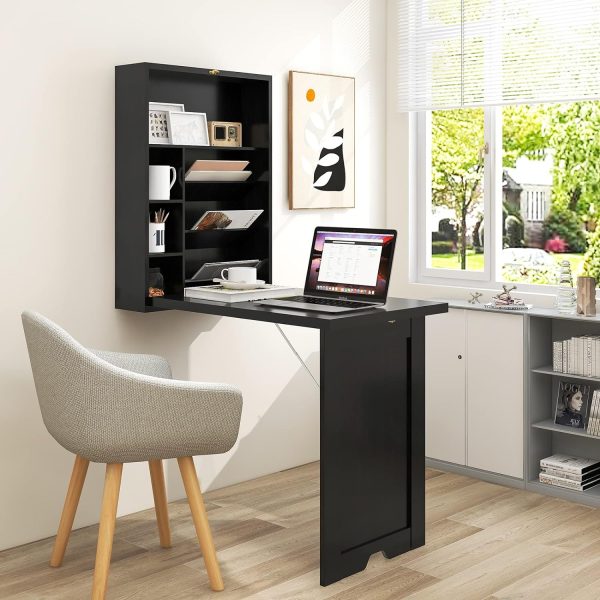 مكاتب انيقة وعملية للمساحات الصغيرة Foldable-desk-for-small-spaces-wall-mounted-black-desk-that-folds-down-into-a-table-multipurpose-furniture-ideas-for-tiny-spaces-kitchen-dining-room-work-from-home-setup-inspiration-600x600
