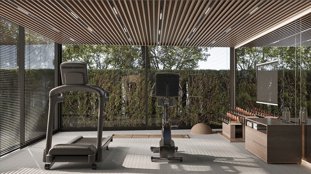 glass wall home gym Interior Design Ideas