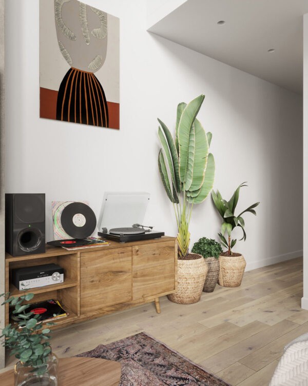 Natural Accents, Double Height Living, and Cozy Ambiance