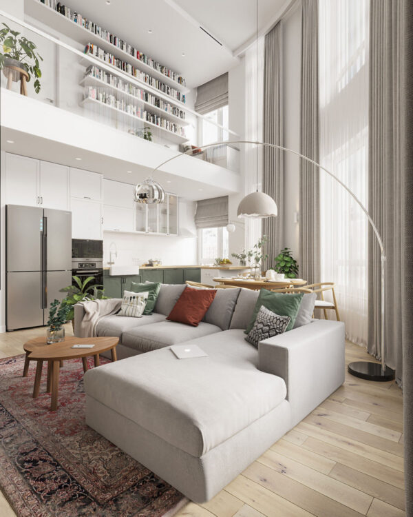 Natural Accents, Double Height Living, and Cozy Ambiance