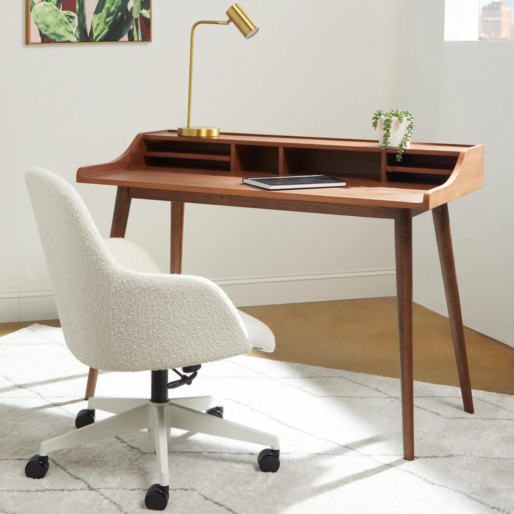 mid century modern small wooden desk with built in hutch cute furniture