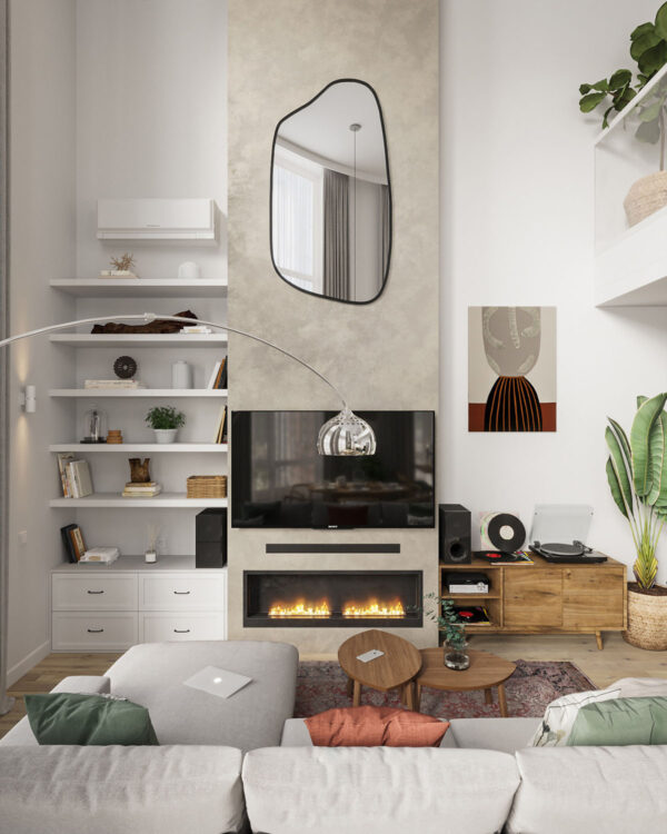 Natural Accents, Double Height Living, and Cozy Ambiance
