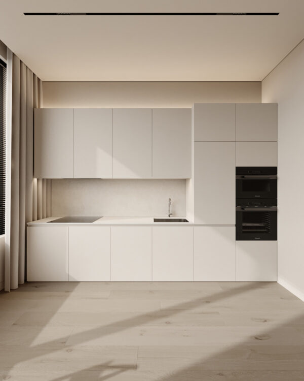 Cozy White and Wood Interior Divided by Glass Blocks