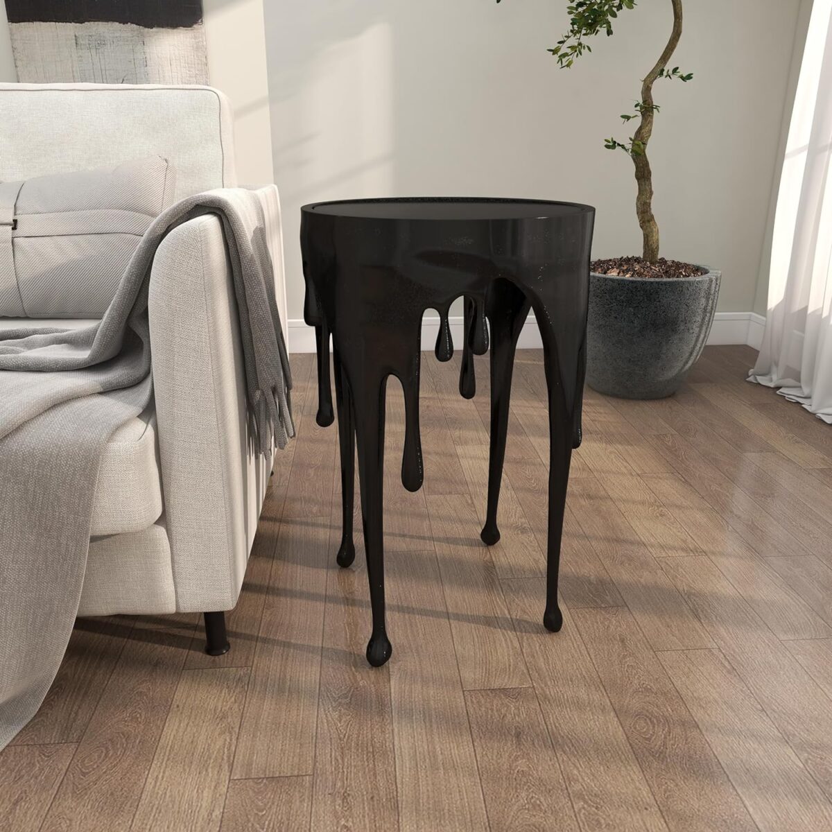black dripping accent table