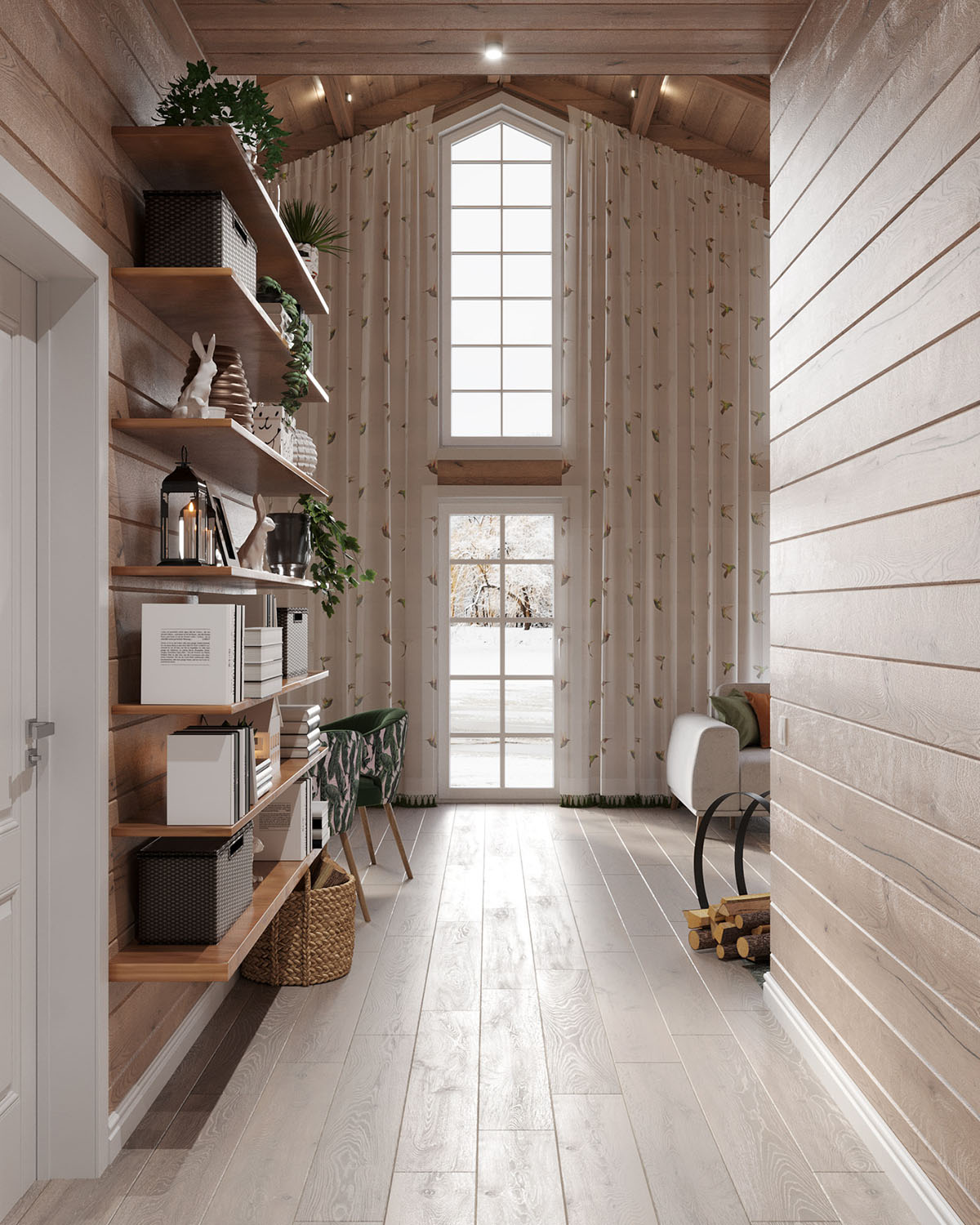 rustic chic guest house interior design wood tone19