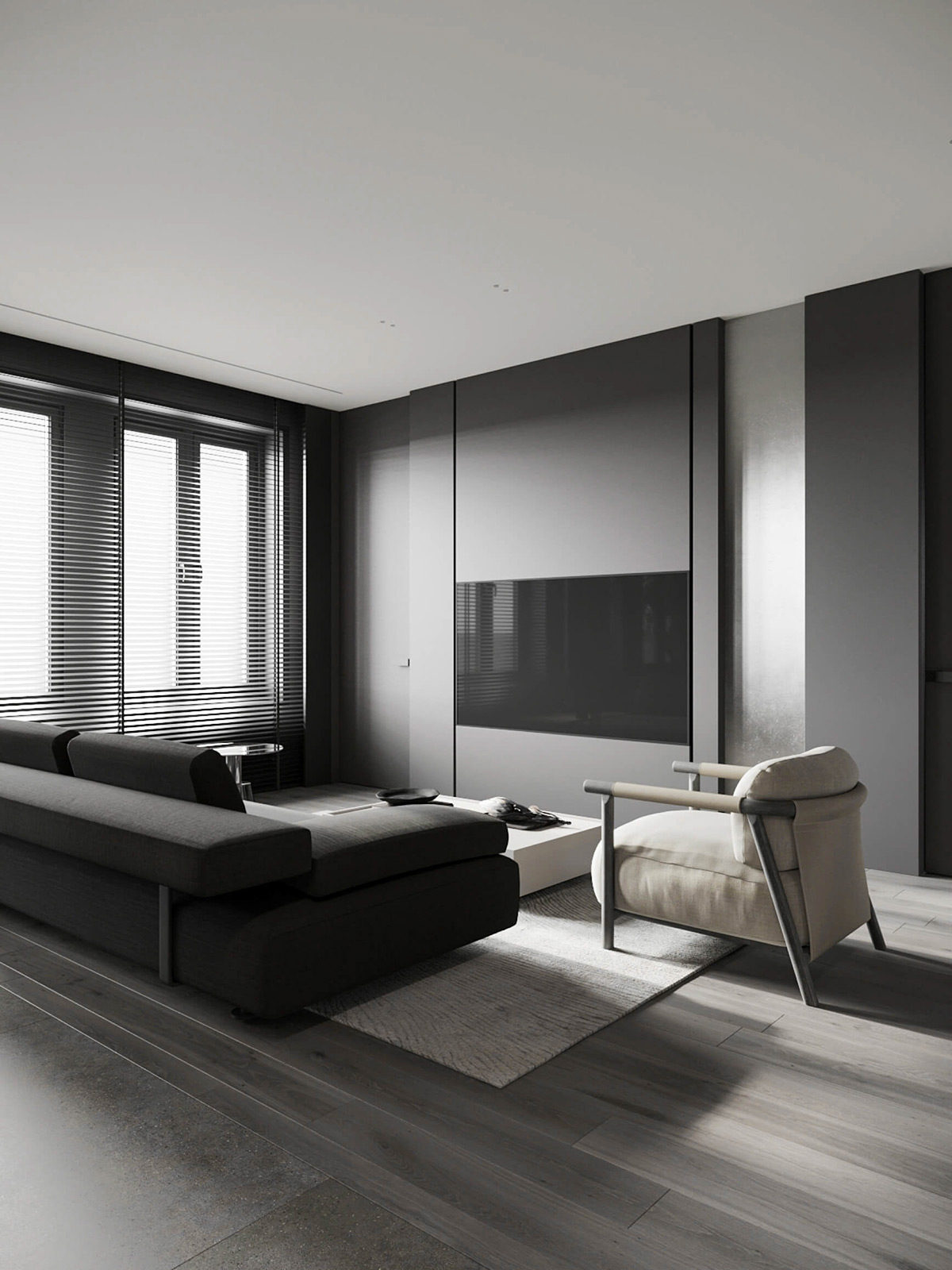 sophisticated gray scale monochromatic interior design 17