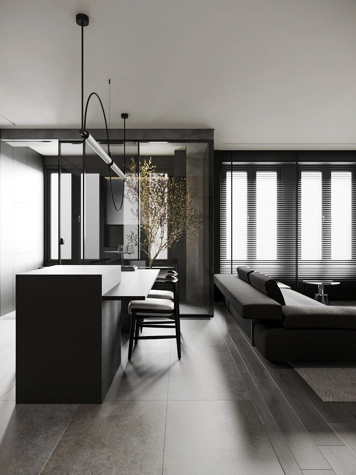 sophisticated gray scale monochromatic interior design 29