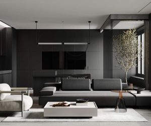 sophisticated gray scale monochromatic interior design 34