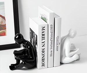 beautiful black and white figurine bookends