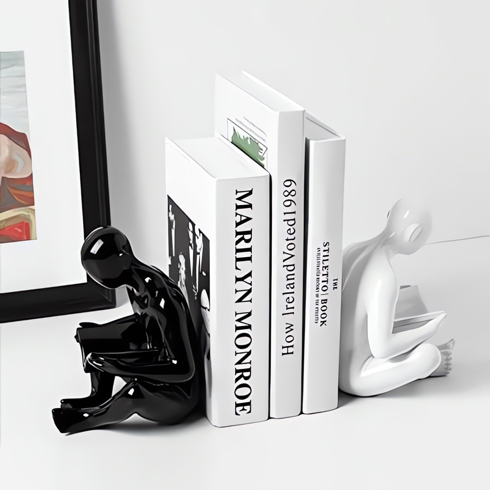 beautiful black and white figurine bookends