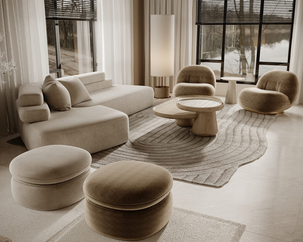 Picture of Curved Comfort: The Beauty of Rounded Furniture in Beige and Cream