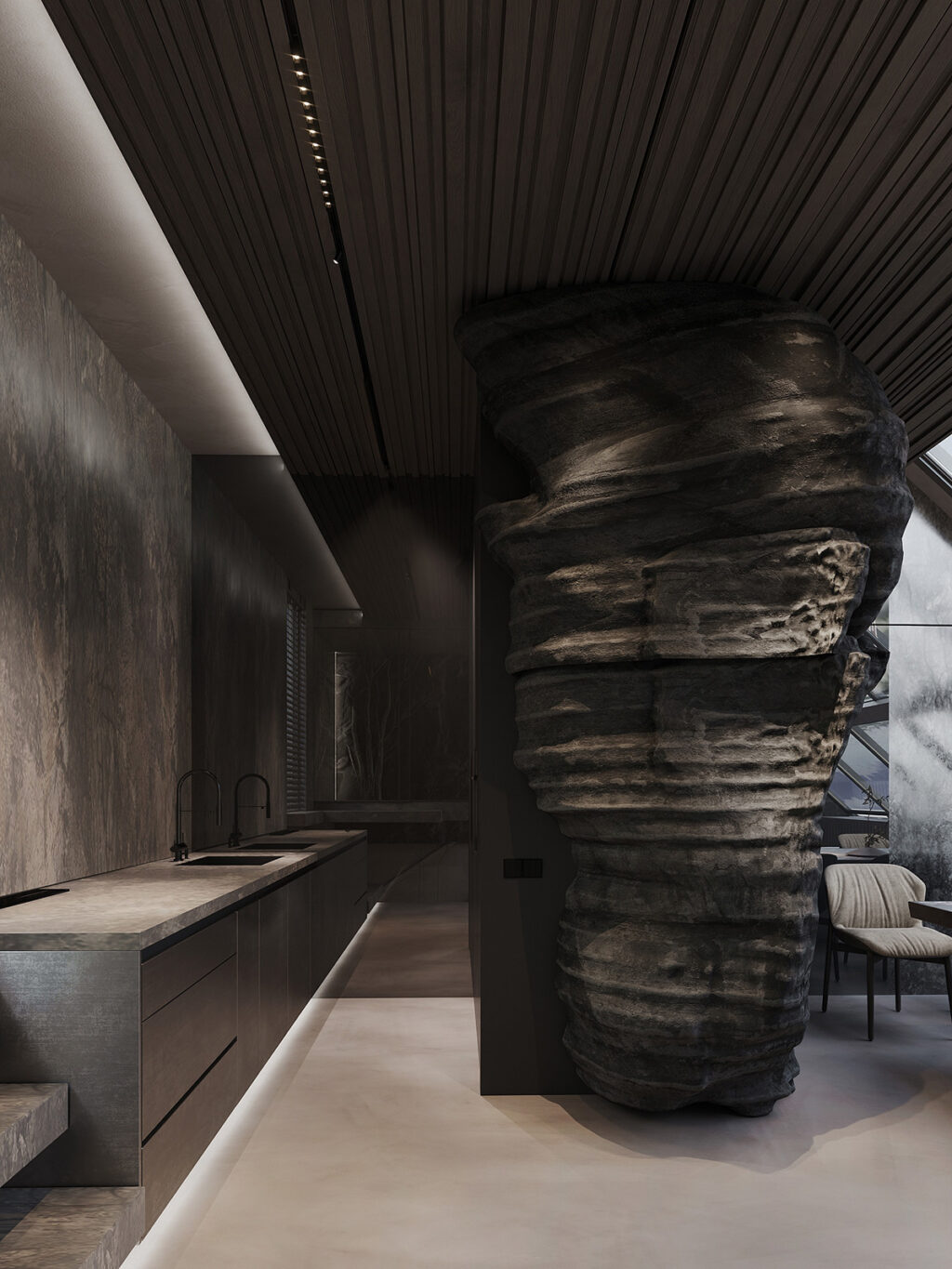 View of Rock Solid Luxury in a Penthouse with Sculptural Stone Interiors
