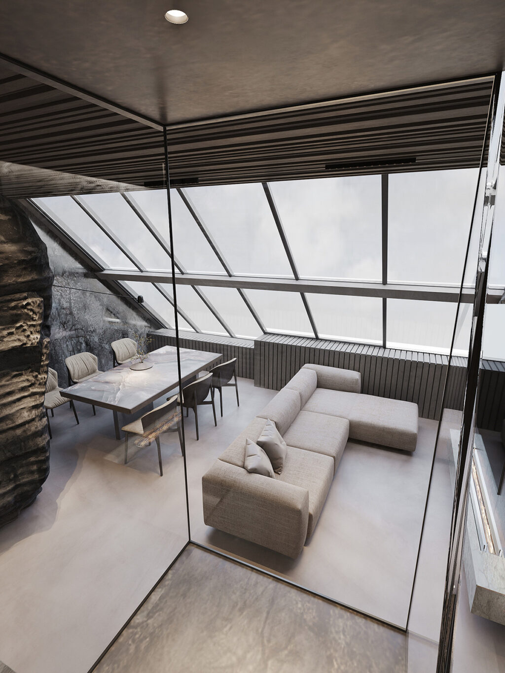 View of Rock Solid Luxury in a Penthouse with Sculptural Stone Interiors