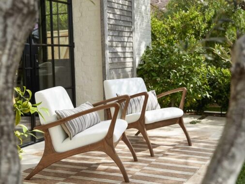 mid century modern lounge chairs with white cushions