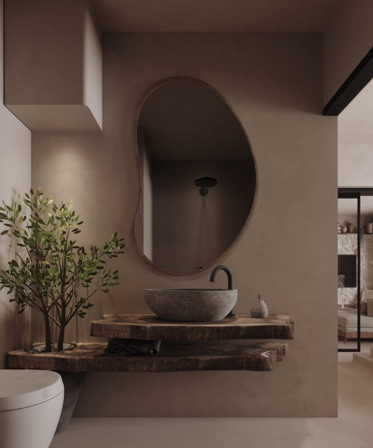 Rustic Mediterranean Elegance: Modern Egyptian Apartment Design with ... - Natural Texture Apartment Decor