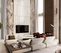 L shape livingroom with fireplace