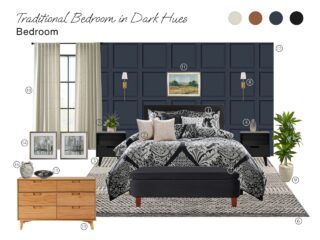 Traditional Bedroom in Dark Hues: Board with Shopping List