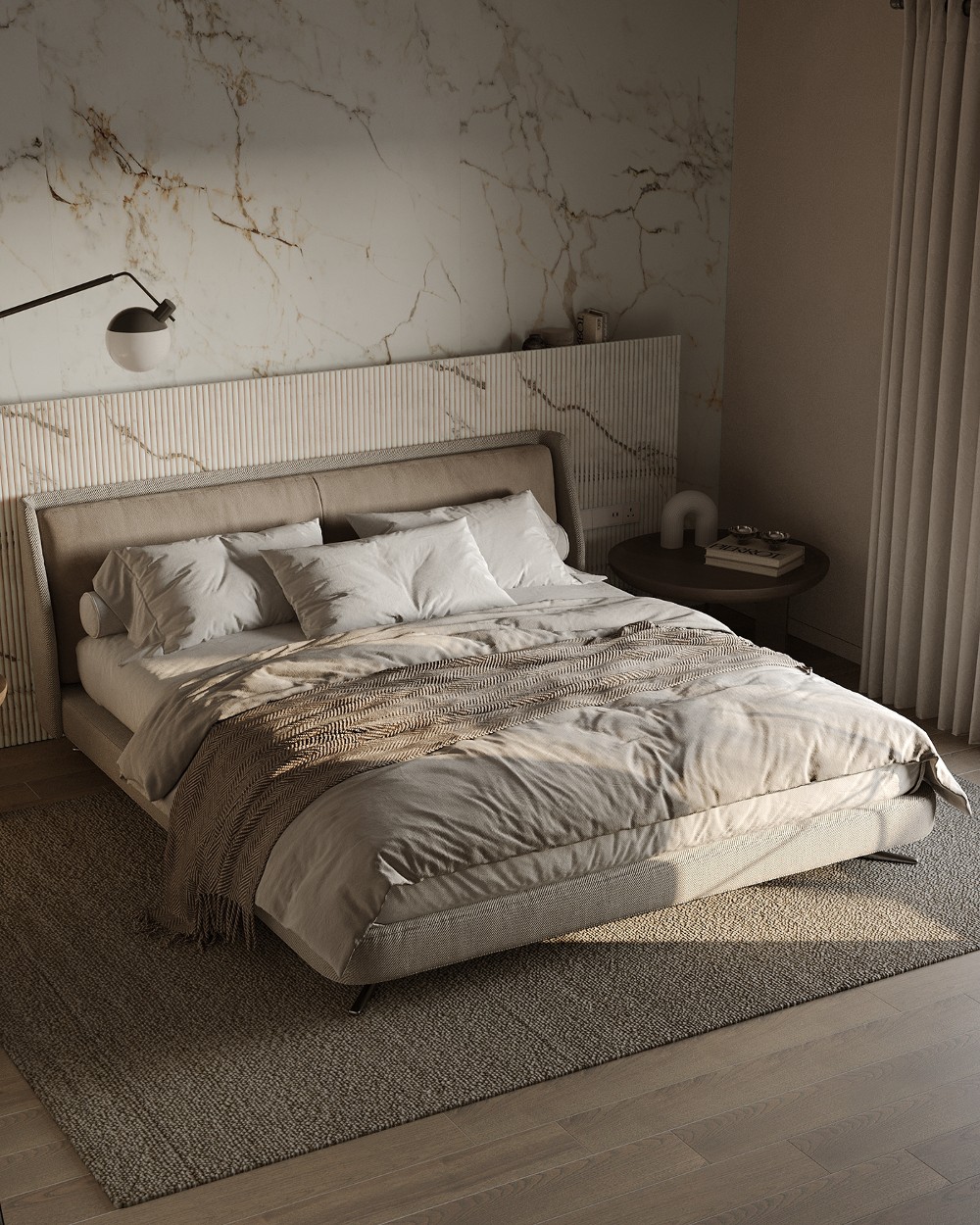 luxurious bedroom with marble wall