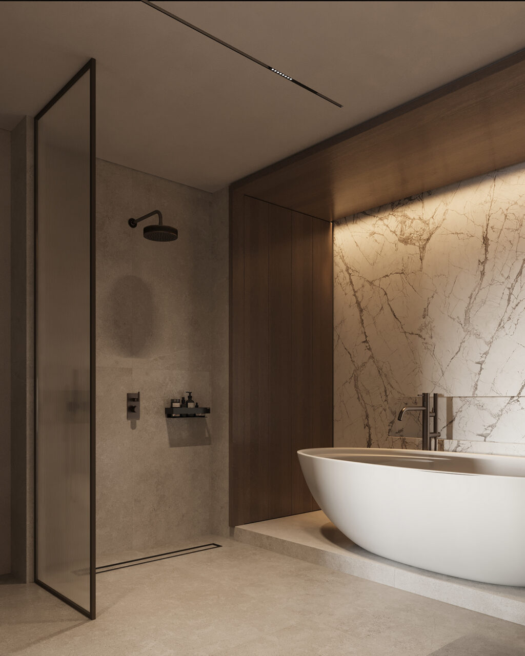 shower area with glass partition