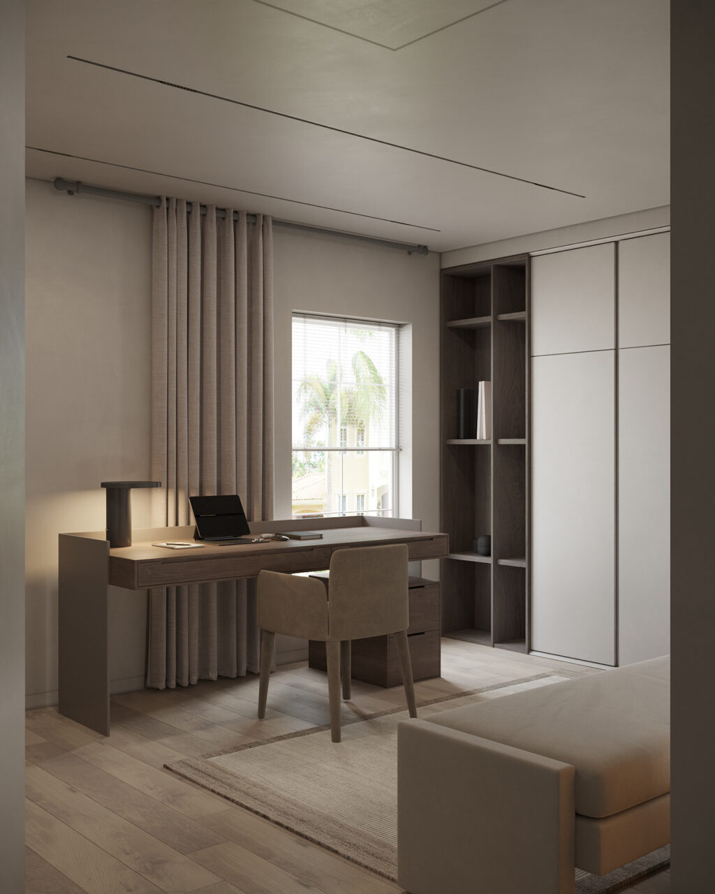 workstation with sleek lamp