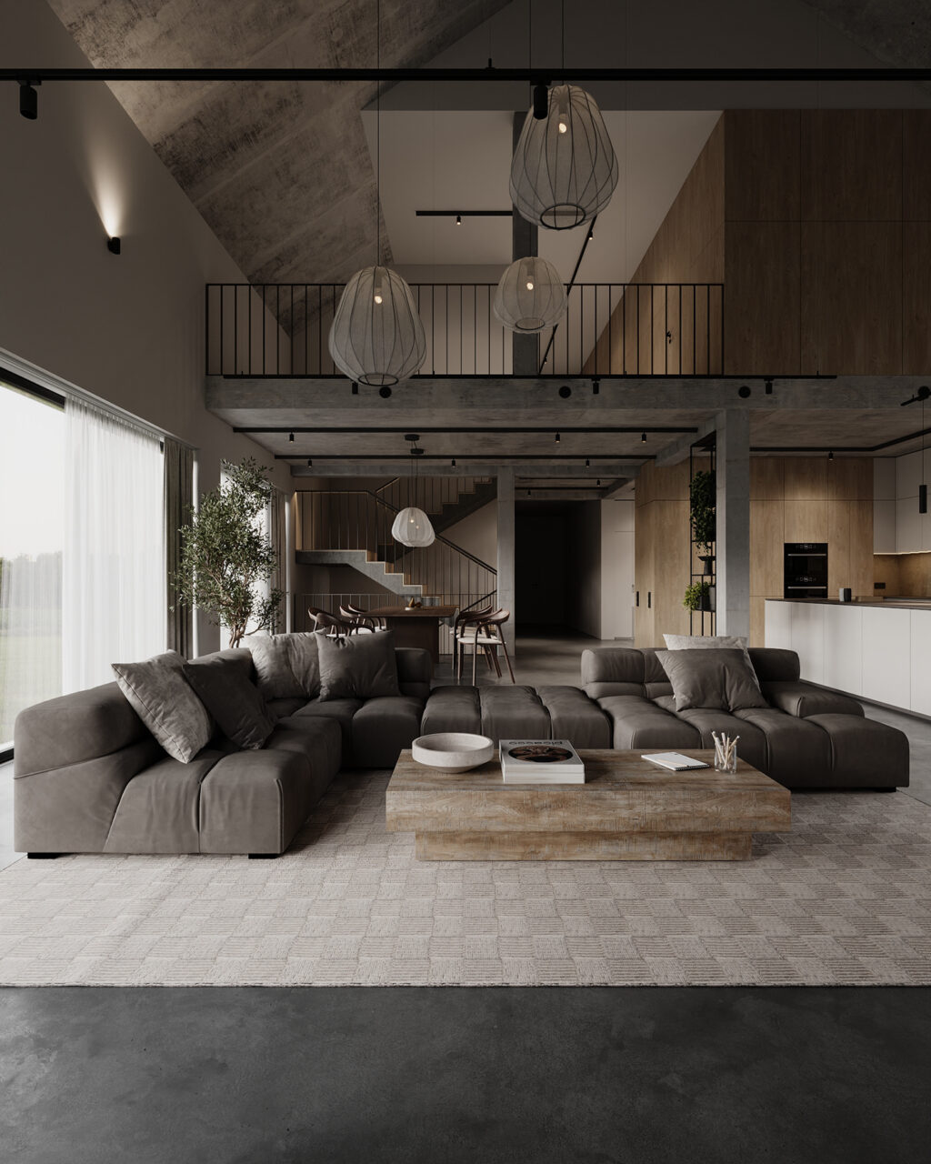 gray sofa and wooden coffee table