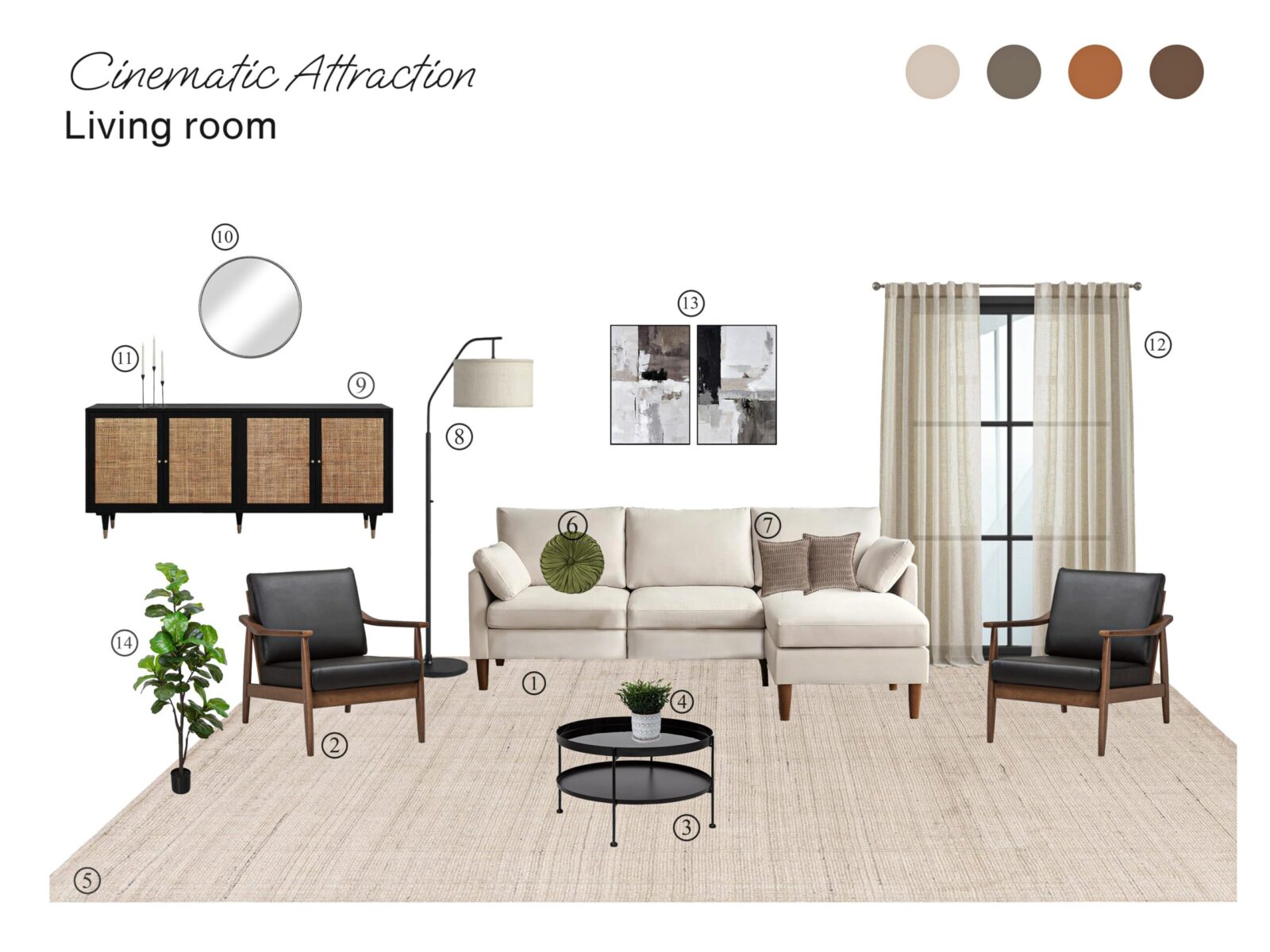 Cinematic Attraction Living Room: Board with Shopping List